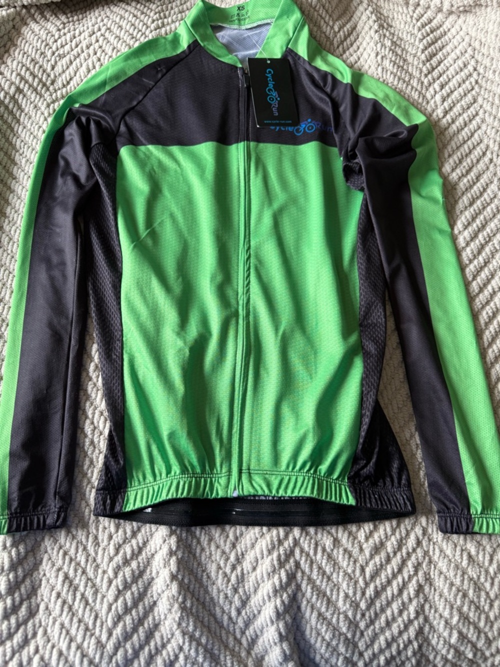 Cycle Run Women  Long Sleeve Cycling Jersey - Bright Green & Black